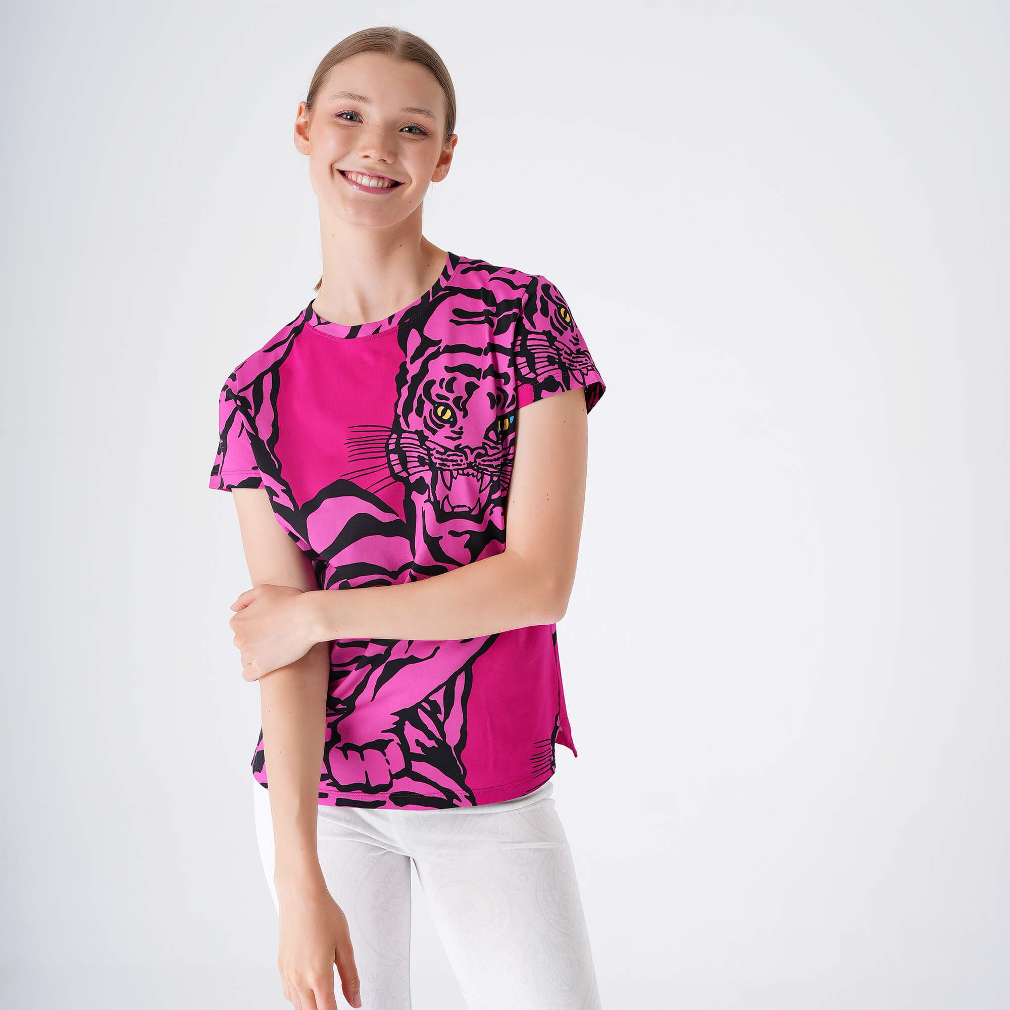 Valentino - Fuchsia&Black Tiger Print Cotton Tshirt